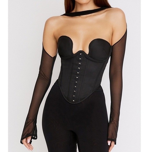 House of CB Tops - House of CB‎ Mina Corset Top Womens L Black Mesh Long Sleeves Sexy Goth Party